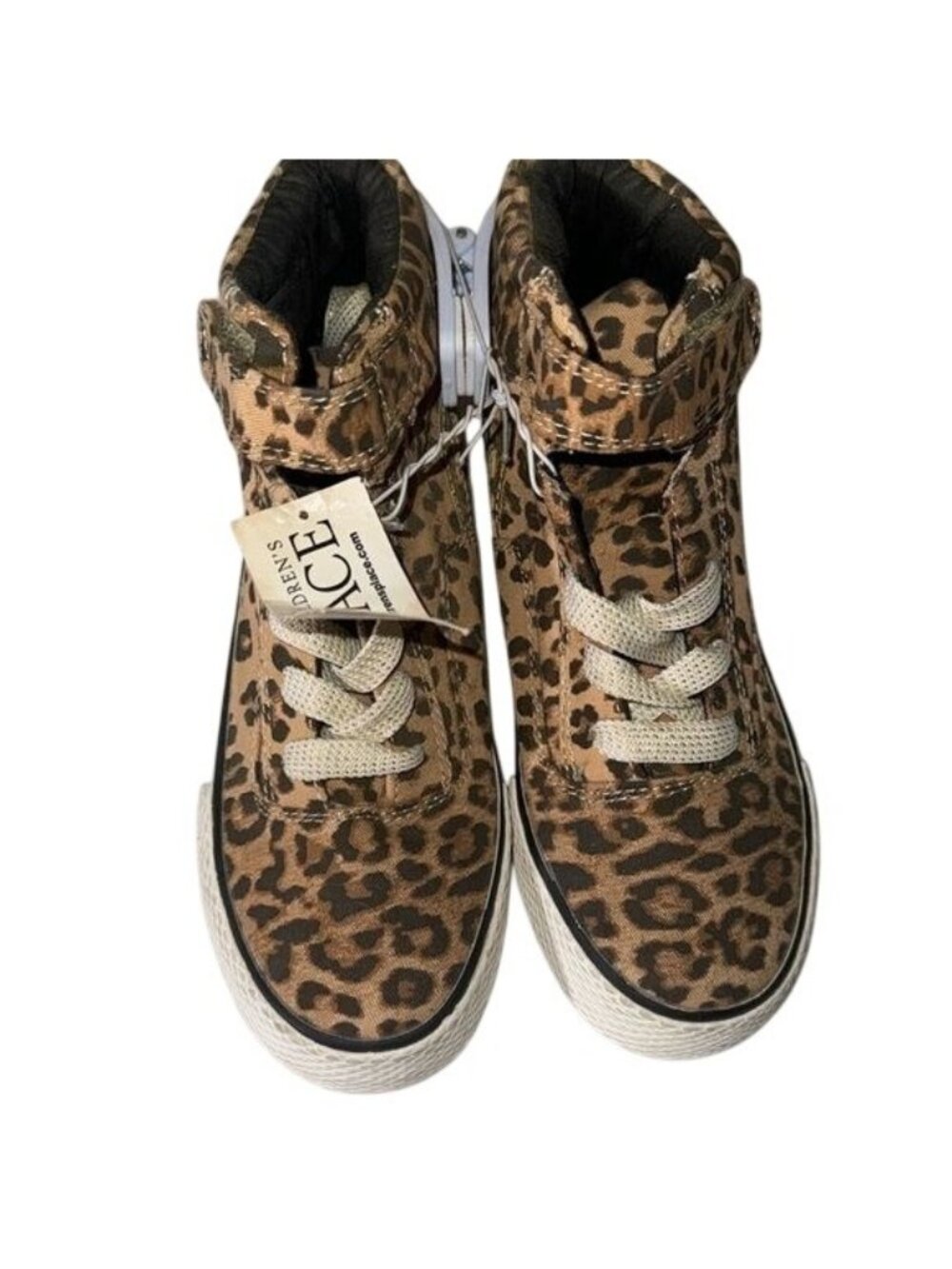 The Childrens Place Leopard Print High-Top Sneakers Youth Size 2 Tan & Black Can
